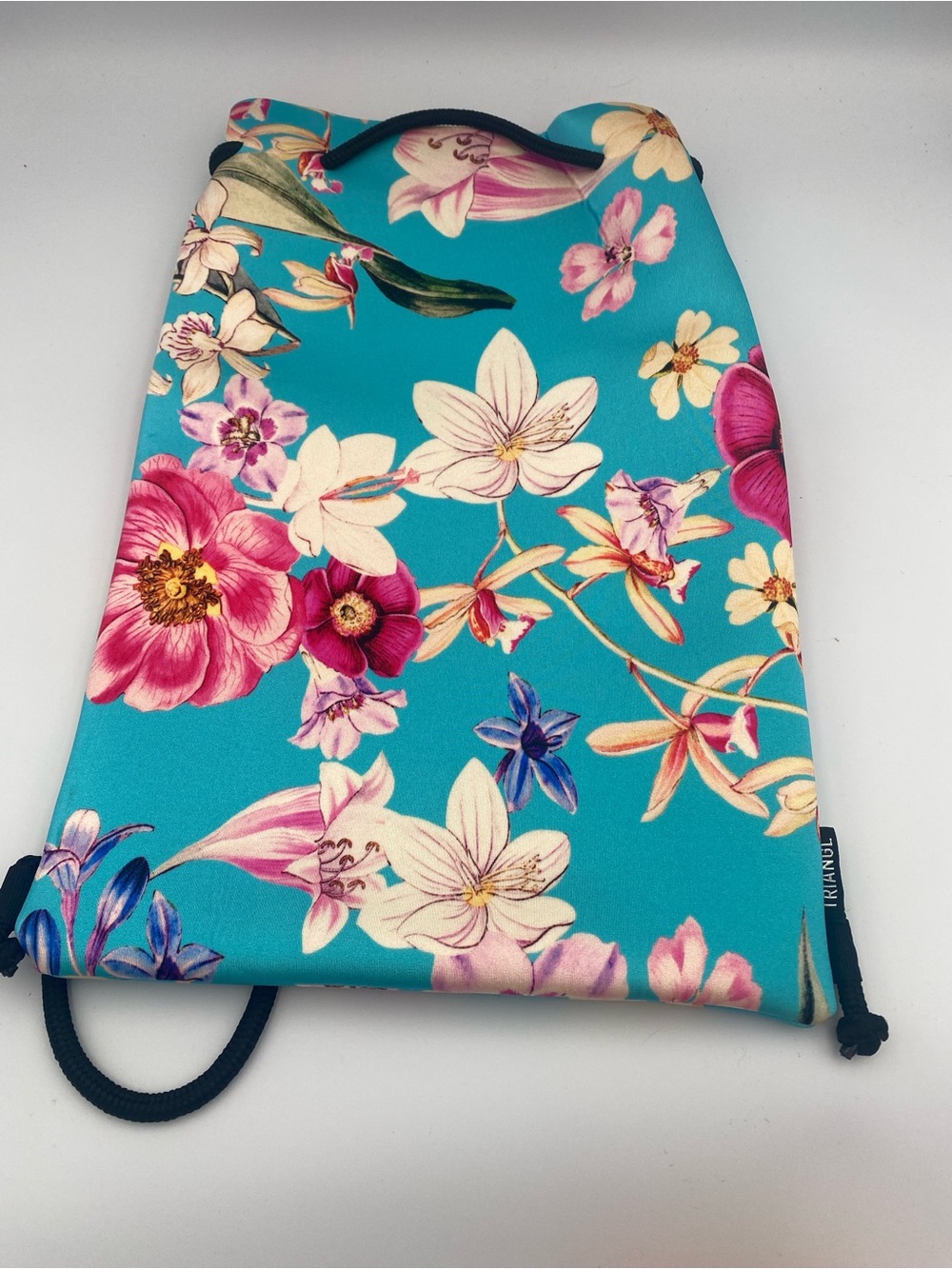 triangl swimwear Turquoise Floral Drawstring Bag with Pink & Cream Blooms